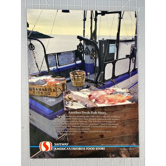 Safeway America's Favorite Food Store. Fishing Boat with Catch Vtg Print Ad 1986 - Picture 2 of 3